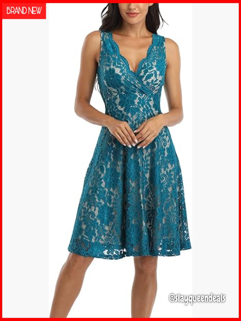 Women's Floral Lace Fit And Flare Dress V-Neck Knee-Length Cocktail Wedding